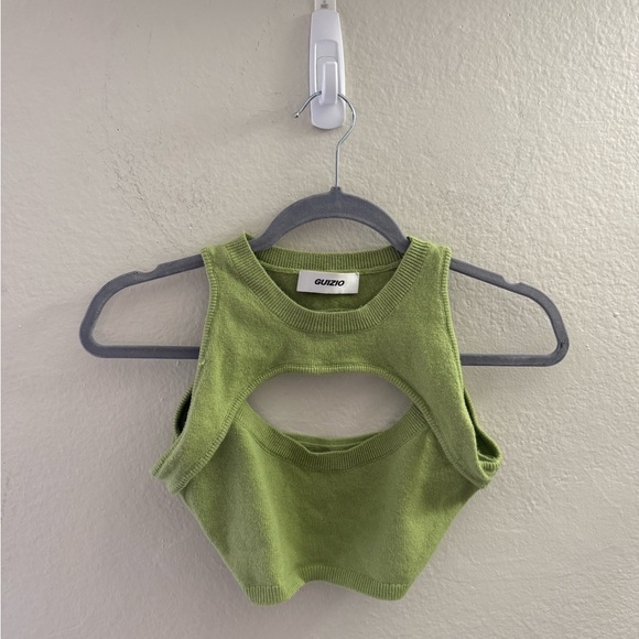Danielle Guizio Green Knit Arched Cut-Out Crop Tank Size S Festival Coachella - Picture 4 of 6